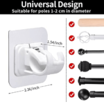 SET OF 2 PLASTIC CURTAIN SELF ADHESIVE POLE WALL BRACKETS
